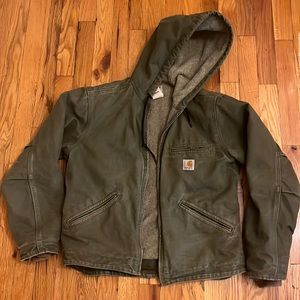 Womens Carhartt Washed Duck Sherpa Jacket Olive Green